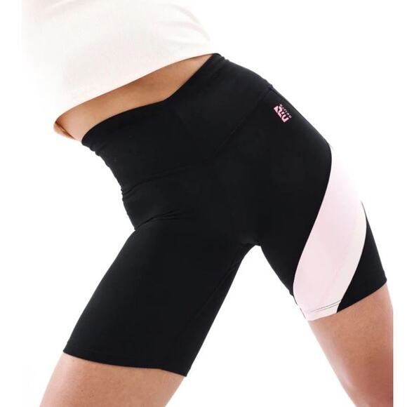 NWT P.E Nation Studio Soft Sprint Time Bike Shorts Black Pink White Stripe XS - Picture 1 of 6